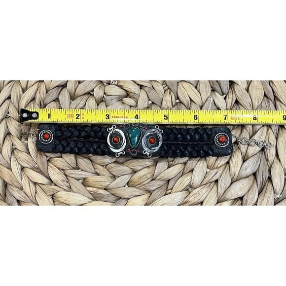 VTG Braided Leather Stainless Silver Malachite Coral Owl Bracelet Bird Lovers - Picture 6 of 9